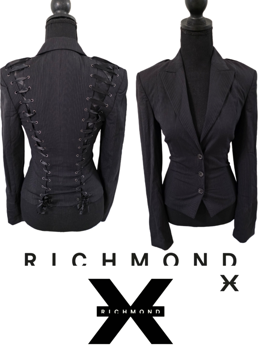 Richmond X Pinstripe Blazer with Lace-Up Back